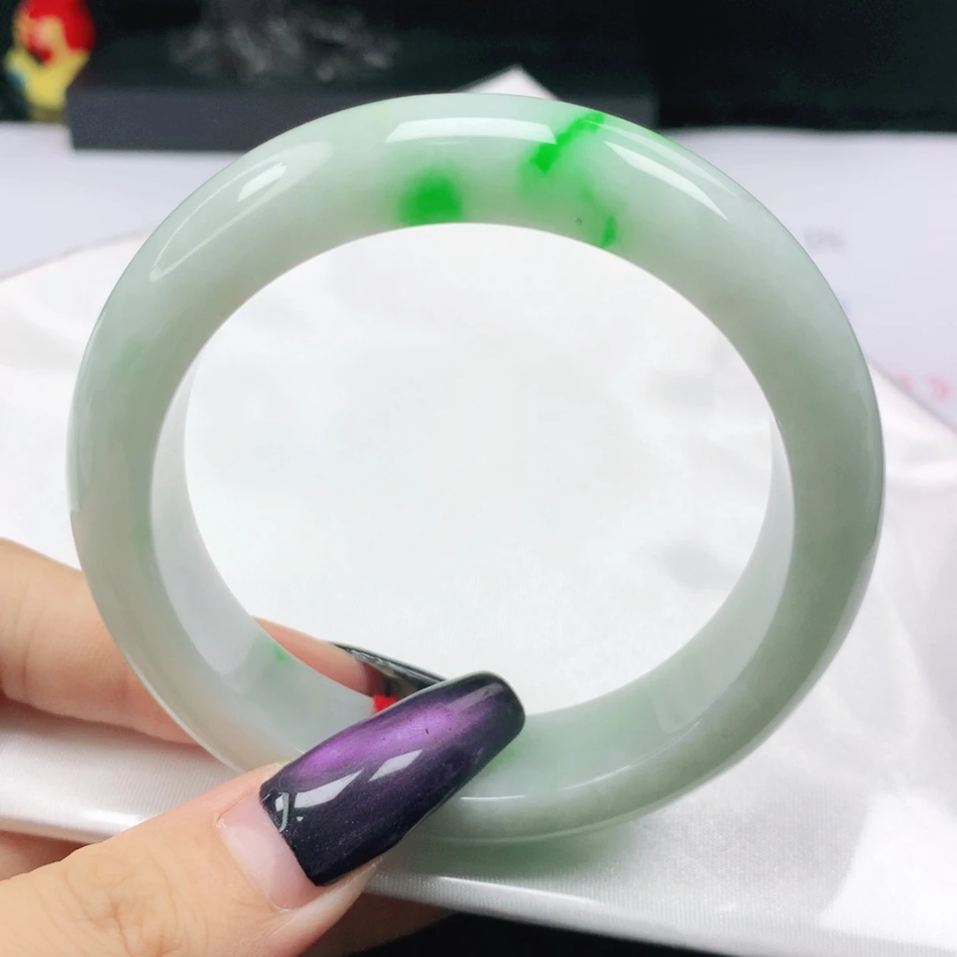 未镶嵌手镯翡翠翡翠58.0飘阳绿白底青正圈
