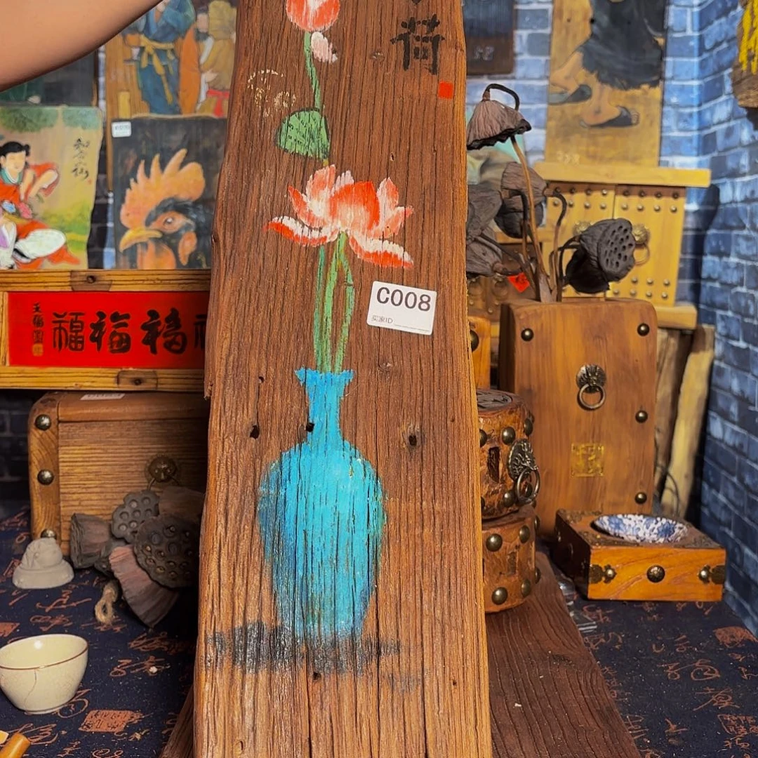 钱***呦侘寂风老门板丙烯画