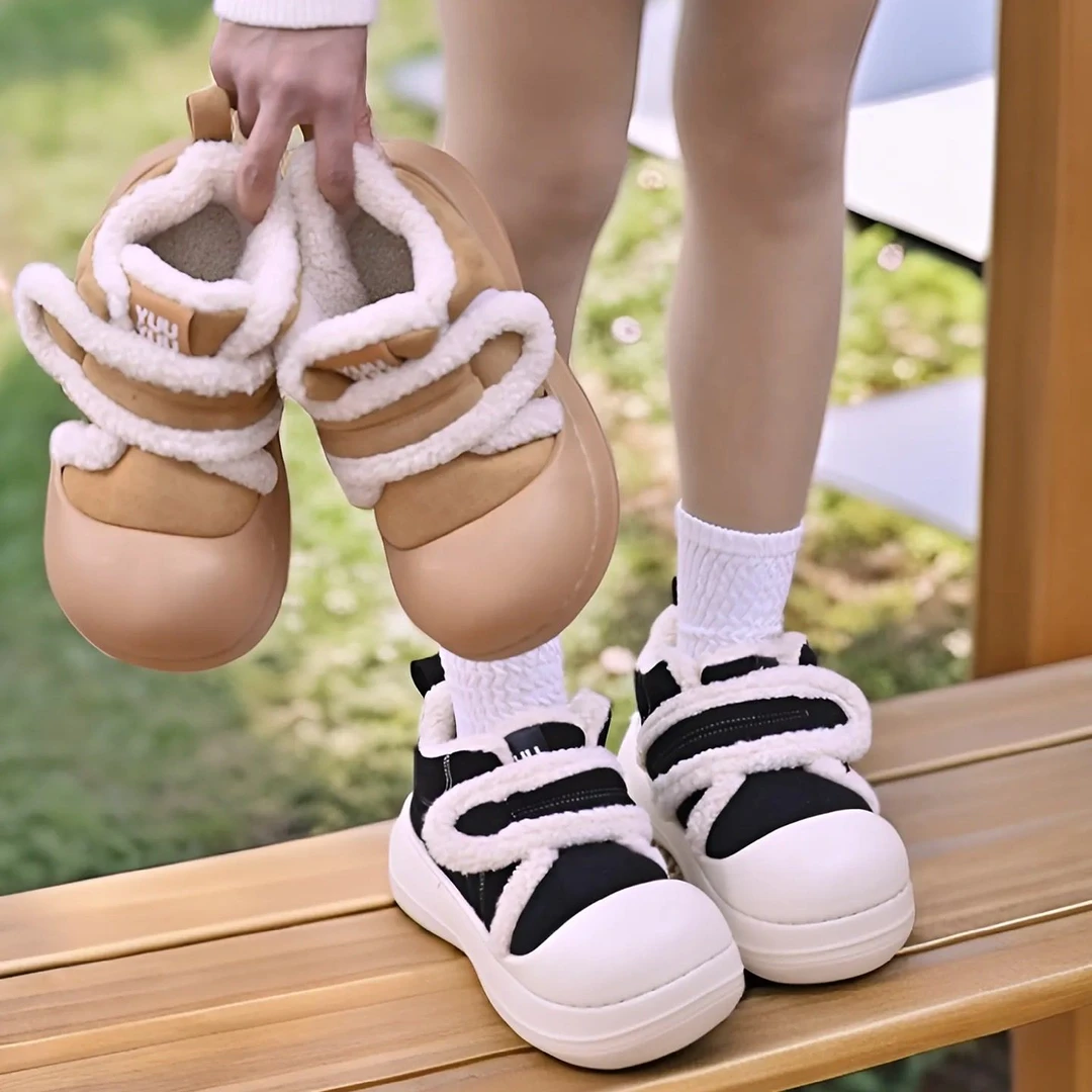 2025新款大头棉鞋女秋冬居家时尚魔术贴保暖厚底防滑外穿耐脏棉鞋