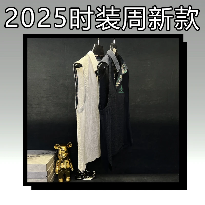 豪【亚麻】【25479】高奢夏季男装新款潮流时尚刺绣翻领透气轻薄背心