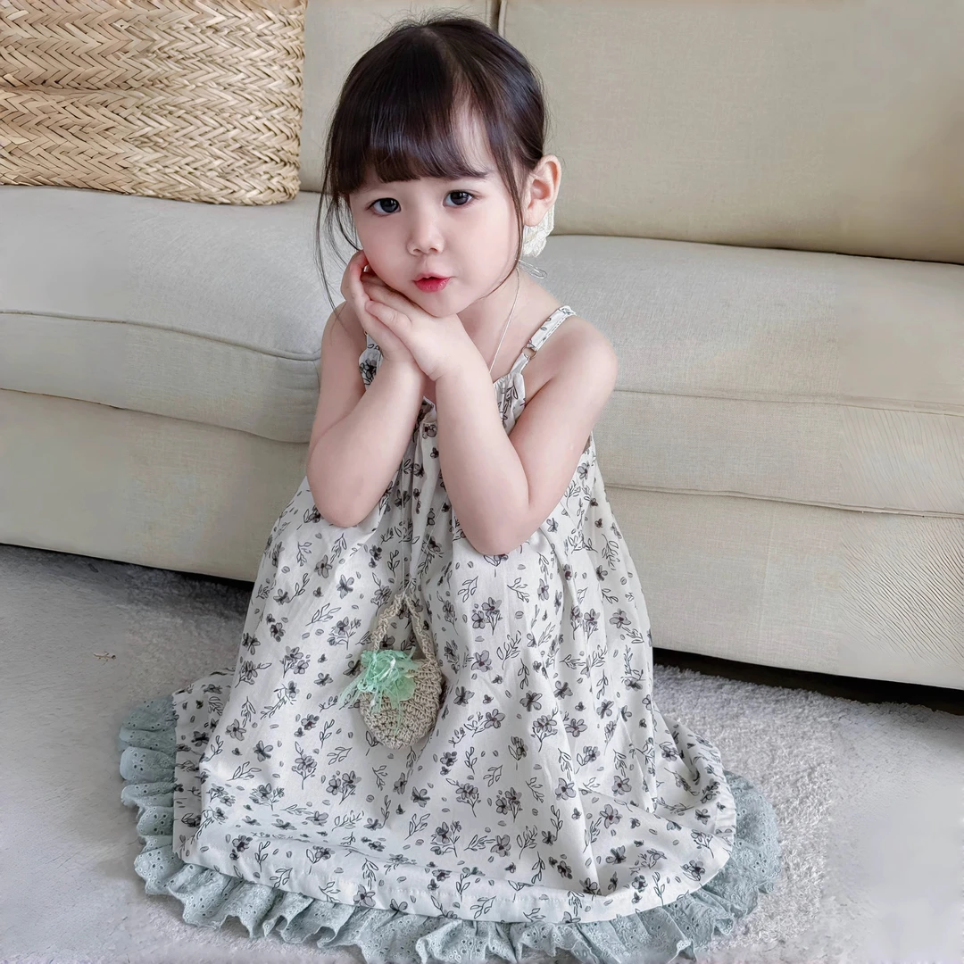女童波西米亚蕾丝连衣裙儿童海边度假衣服女宝宝碎花背心裙子童装