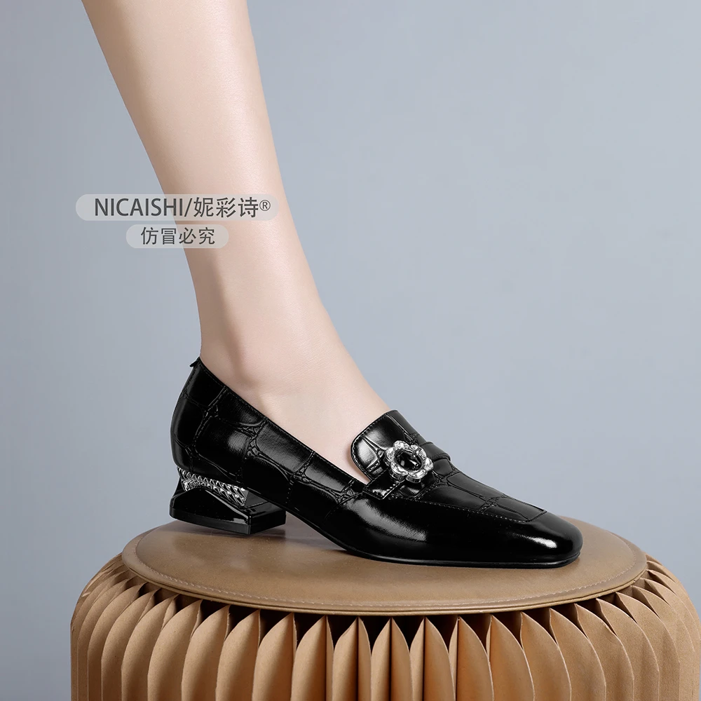 2025年新款法式高级感乐福鞋女中粗跟舒适百搭圆头中口单鞋女1075