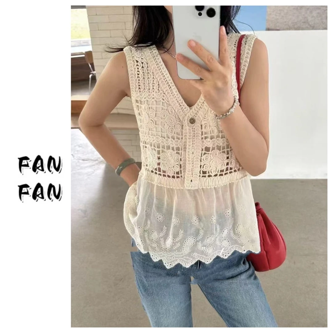 FANFAN 【别致蝴蝶结刺绣】蕾丝背心衫