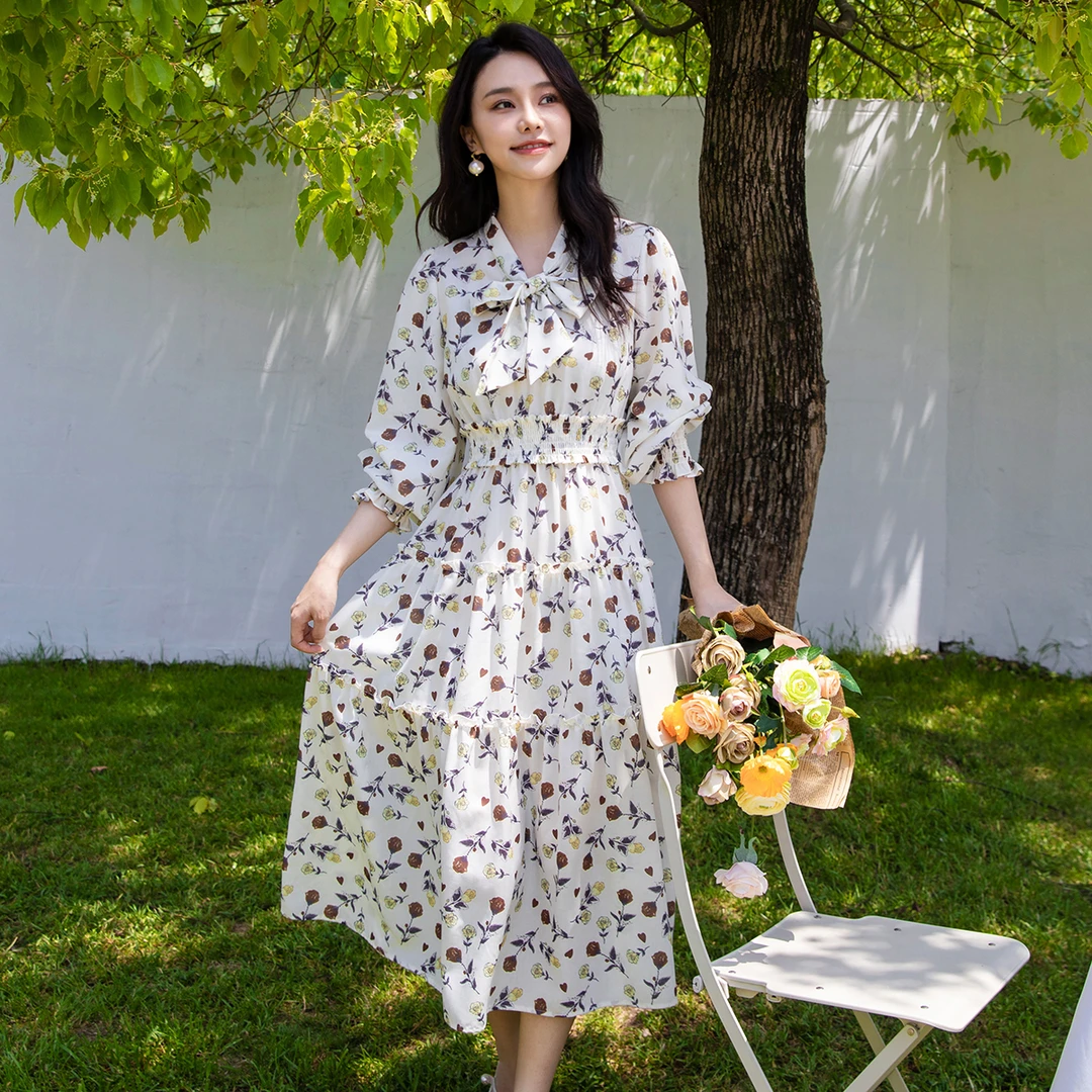 茜舞连衣裙女2025时尚印花气质长裙【323537】