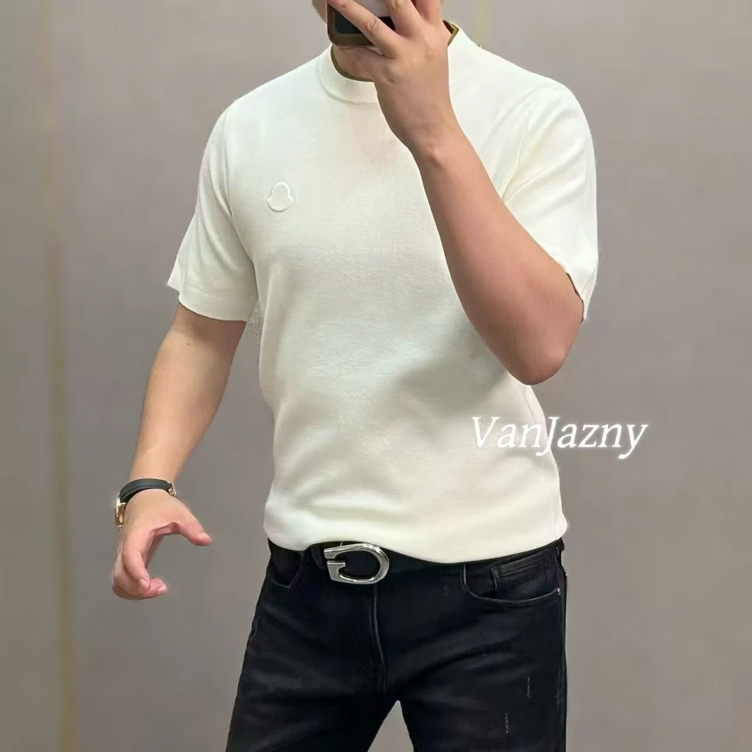 【VanJazny】新款轻奢男士休闲假两件针织圆领短袖T恤2586