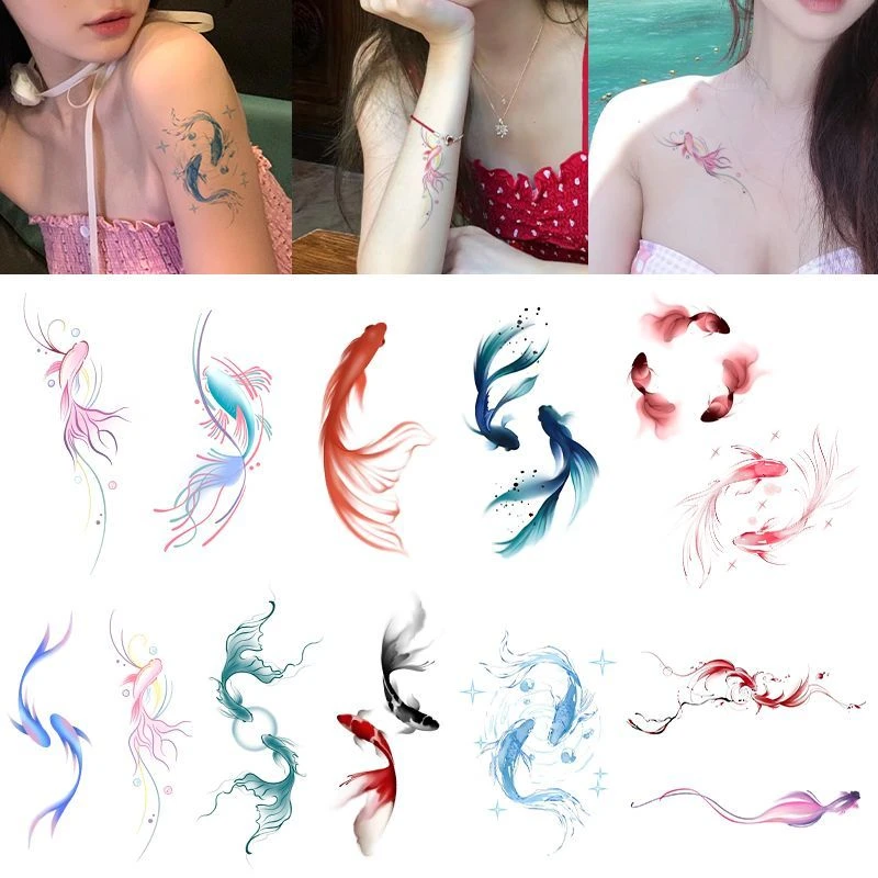 幸运锦鲤纹身贴胸前锁骨持久防水手腕纹身贴纸ins风甜酷辣妹贴纸