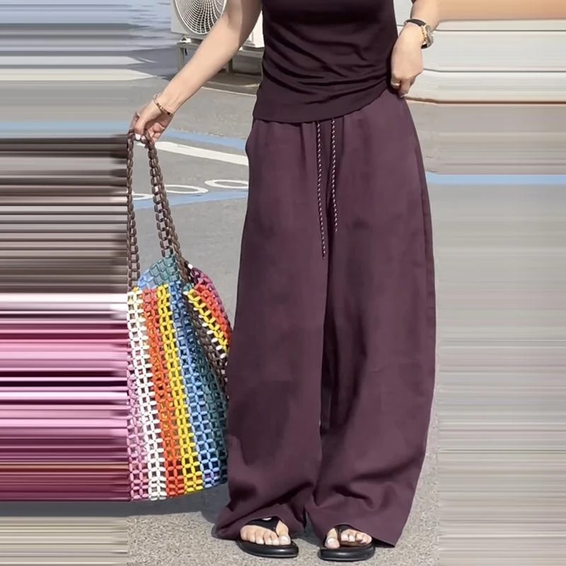 慵懒风松弛感休闲裤宽松女夏季阔腿裤高腰显瘦垂感长裤透气拖地裤