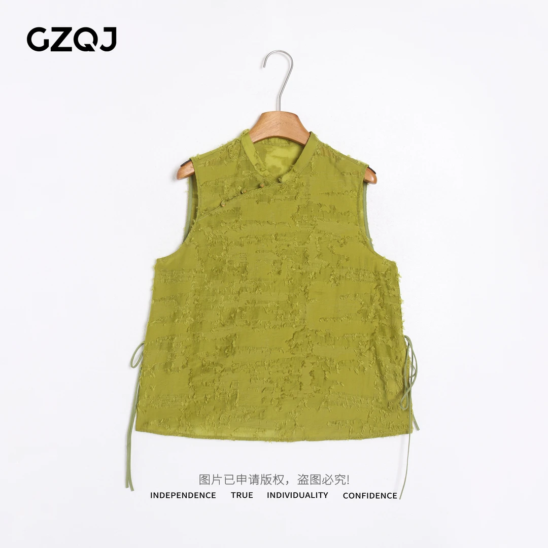 广州琴姐【青屿】欧若风新中式立体提花侧边抽绳背心上衣女夏季3882