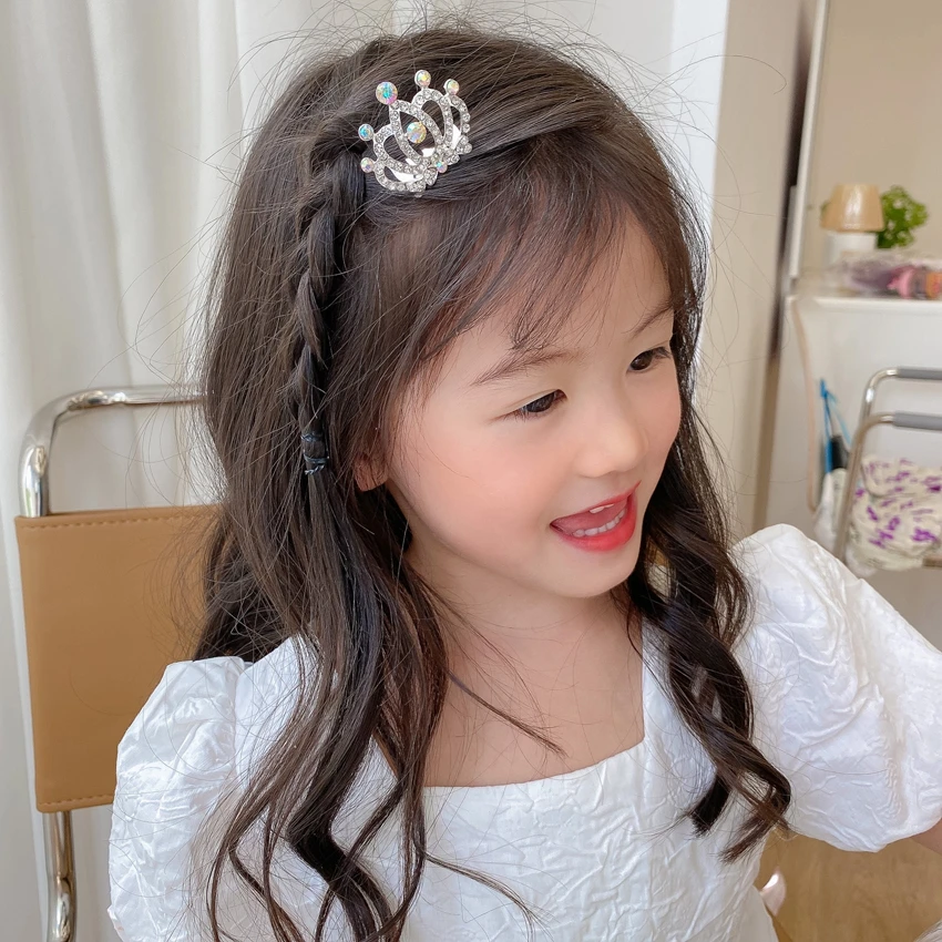 六一儿童水钻皇冠插梳碎发整理发卡女童公主小皇冠头饰女发饰发梳