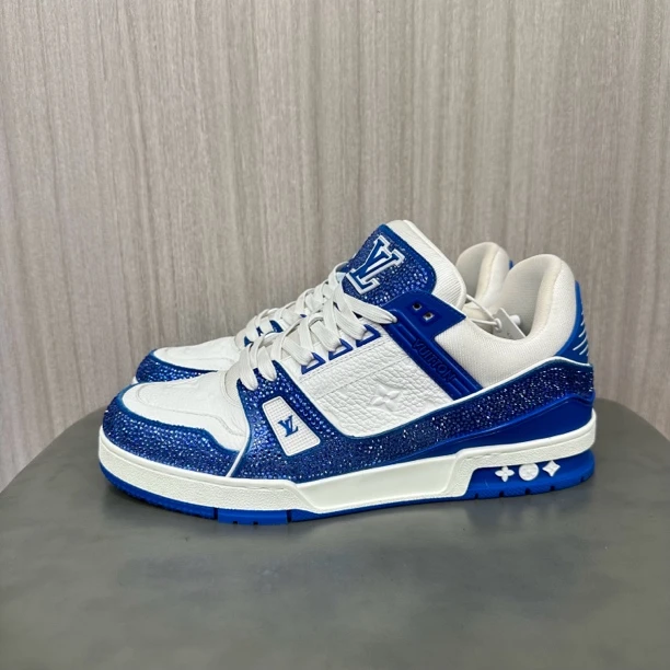 95新 LouisVuitton/路易威登 43码 trainer 蓝白半钻 低帮板鞋