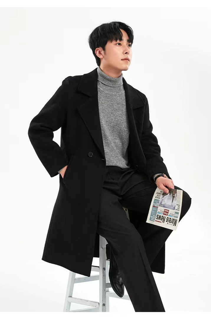 【100%羊毛大衣】秋冬气质经典男士西装中长款双面纯羊毛外套韩版