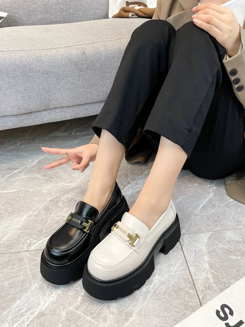 新款厚底增高乐福鞋潮流复古松糕底真皮百搭英伦风900-81春季