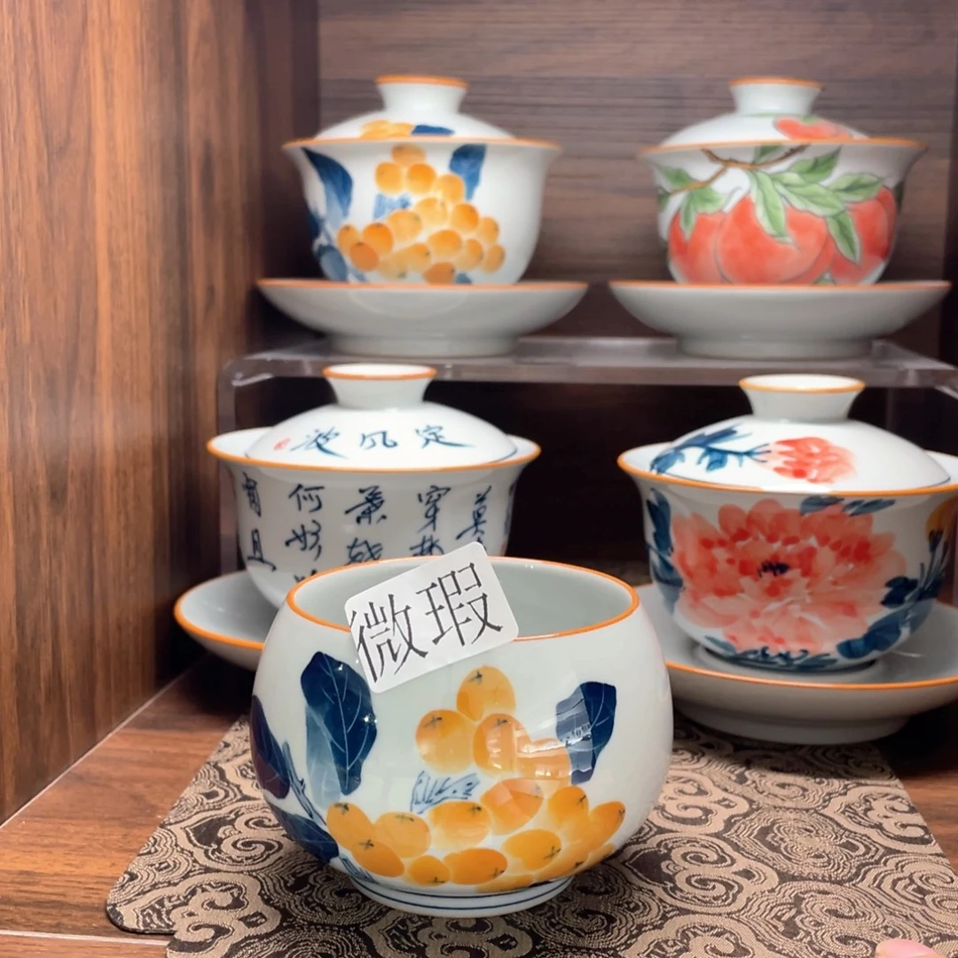 釉下手绘茶具微瑕