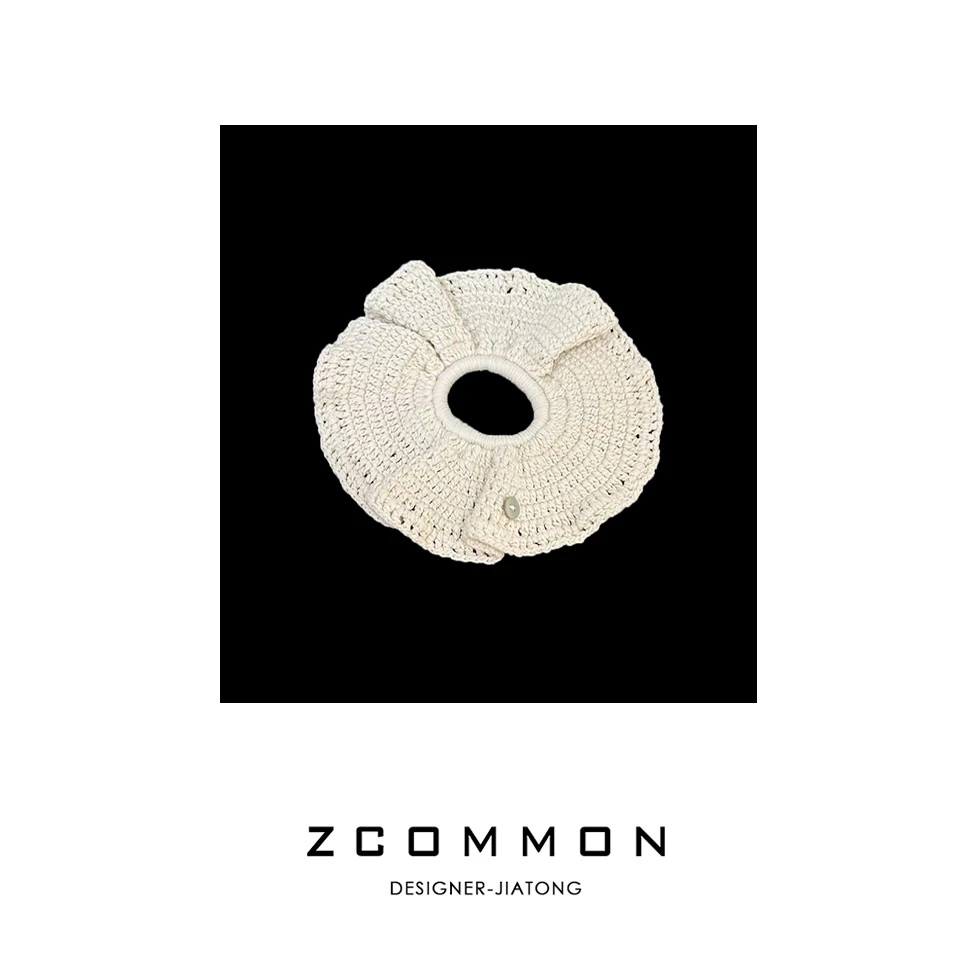 无品牌镂空手钩针织发圈米色ins手编时尚韩系弹力发圈 2511131