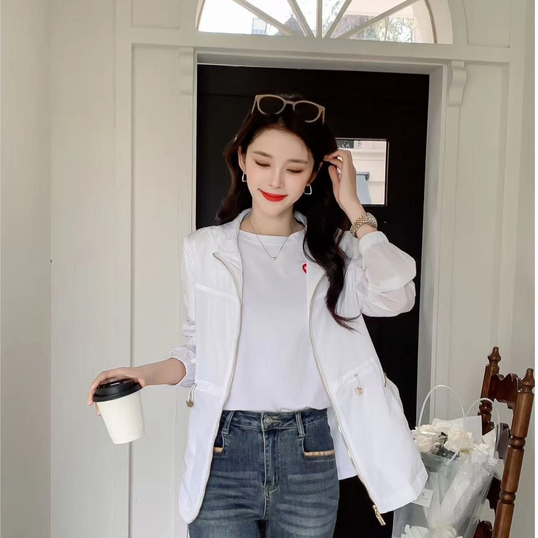 【CANX】轻奢时尚百搭经典连帽抽绳收腰防晒外套