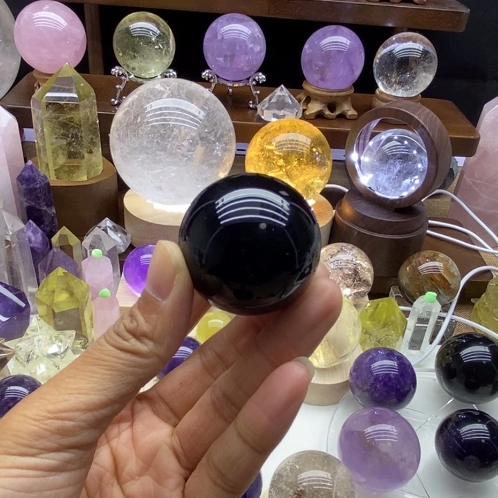 水晶摆件未镶嵌天然黑曜石球
