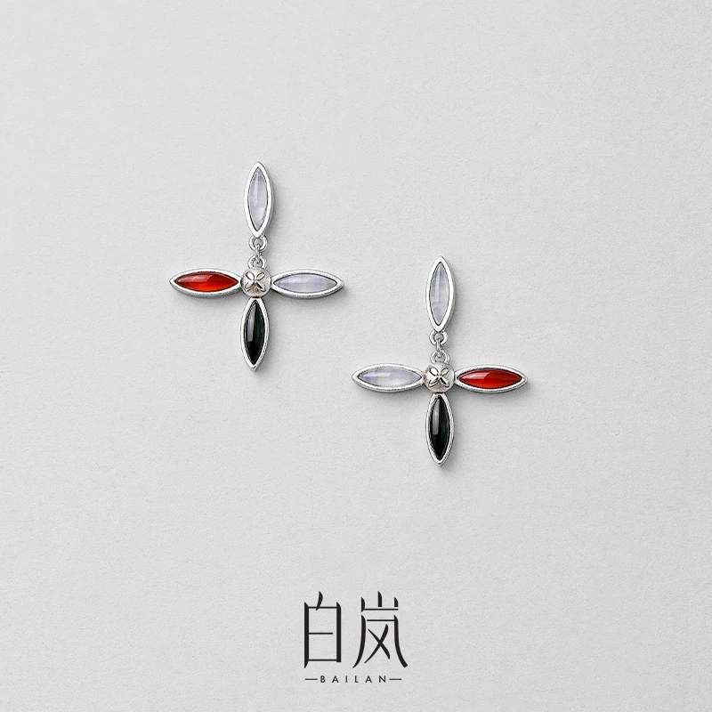 白岚厝色花砖耳钉玛瑙耳环耳饰女新款小众个性新款设计饰品ED4681