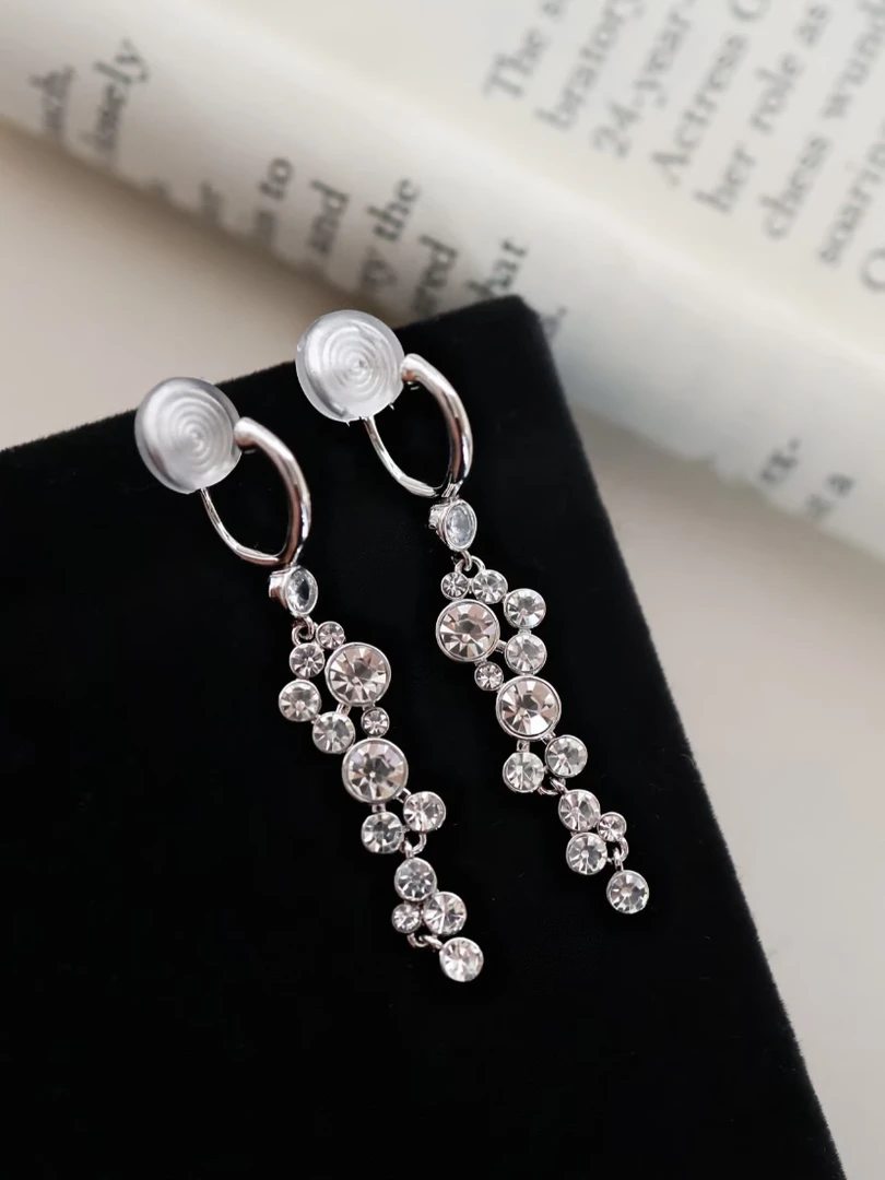 铜合金耳饰 H522爆闪！锆石流苏耳坠无耳洞蚊香盘耳夹耳饰