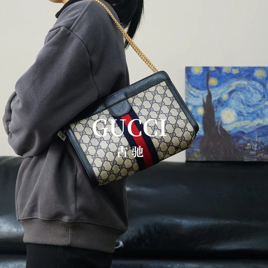 95新 GUCCI/古驰 蓝花链条包/FYJJ02708042/8042