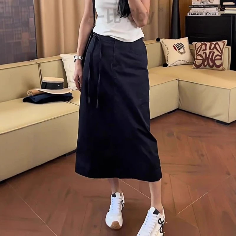 2025夏季新款百搭高腰直筒中长款裙子大码女装显瘦遮胯休闲半身裙