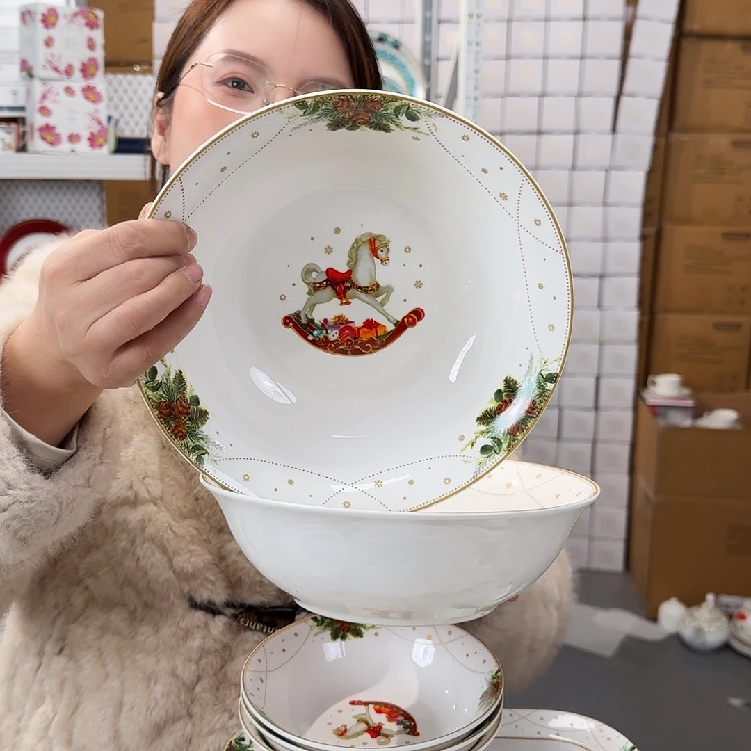 骨瓷9英寸大碗口径23cm高7cm汤碗2只外贸骨瓷