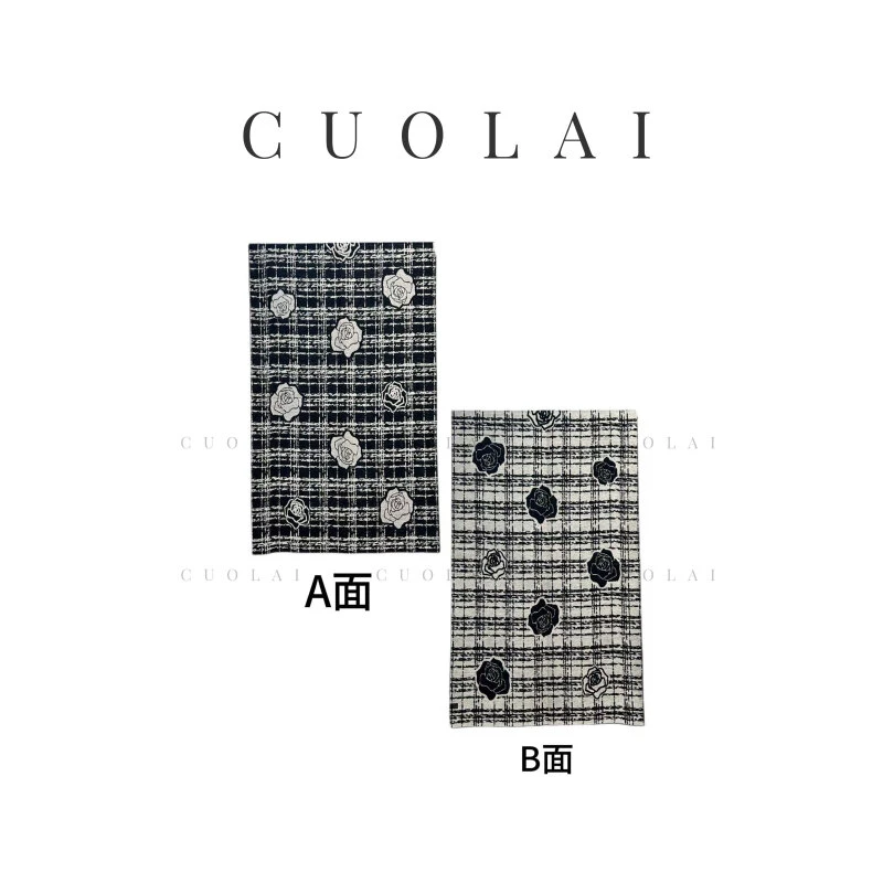 CUOLAI阔莱SL578经典小香风【山茶花】双面异色桑蚕丝拉绒长方巾