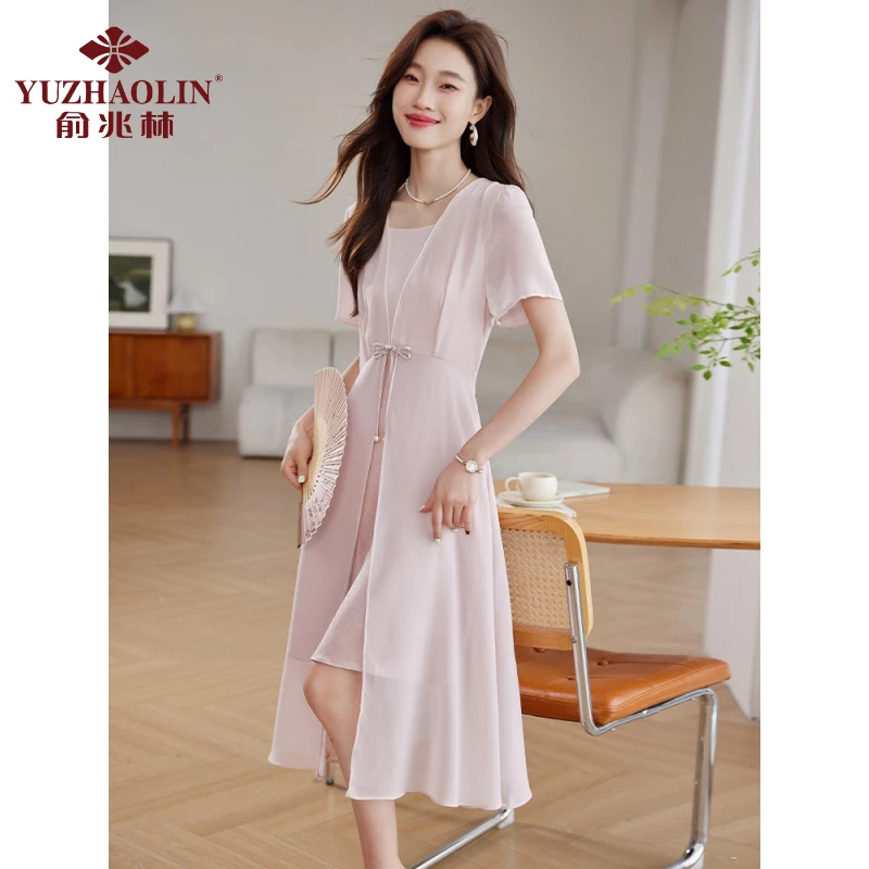 俞兆林雪纺连衣裙子女士装夏季2025年新款春秋假两件大码短袖气质