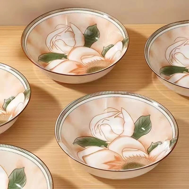 山茶花面碗7英寸6个装