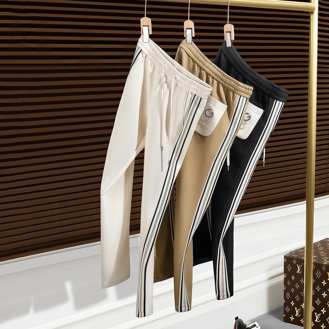 潮牌痞帅秋季时尚撞色织带运动裤子太空棉男士修身直筒卫裤休闲裤