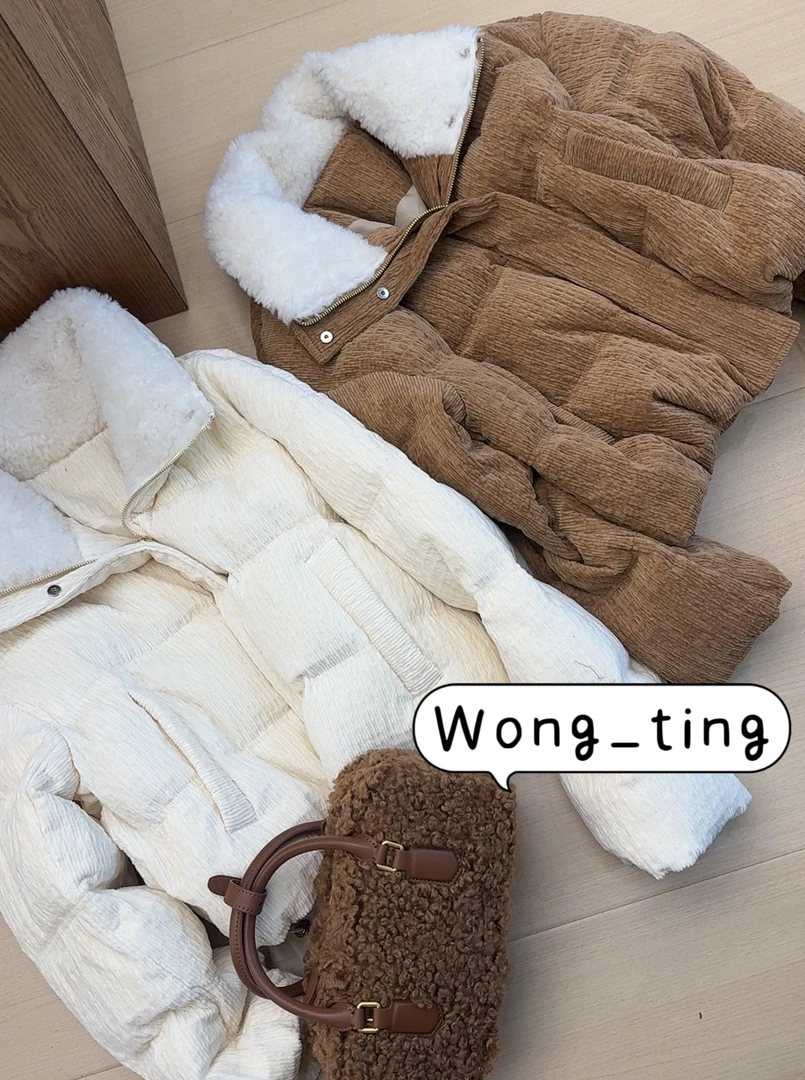 【W_ting】2025新款芬兰漫雪两色羊羔毛领羽绒服外套011
