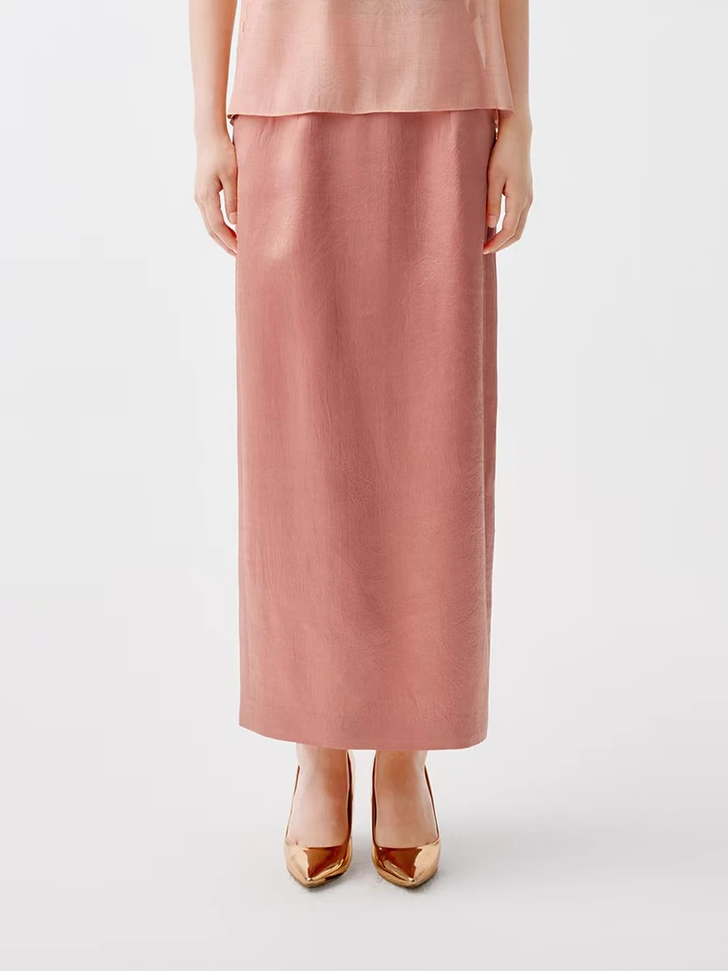 【刘彤推荐】玉琼  三色褶皱醋酸缎感修身半裙J25A2047