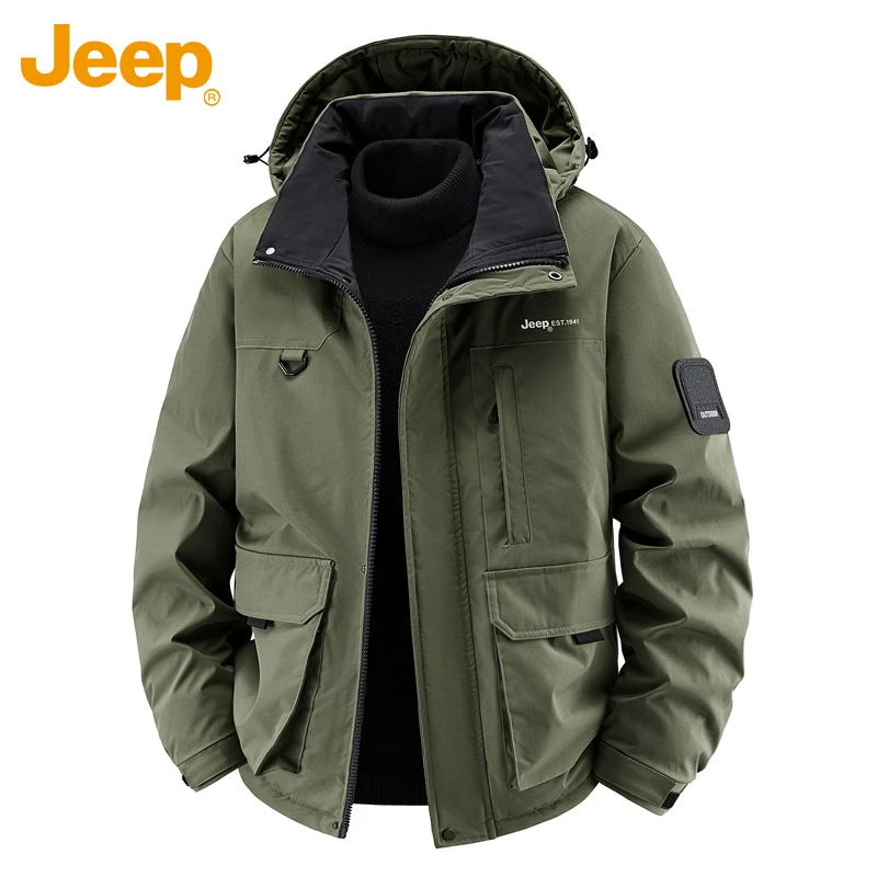 Jeep吉普男士羽绒服男冬季2025新款白鸭绒冲锋衣工装外套休闲上衣