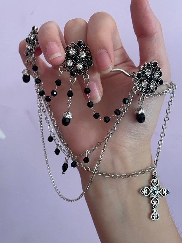 铜合金仿水晶项链 多层叠戴流苏项圈镶嵌甜酷辣妹个性小众欧美风