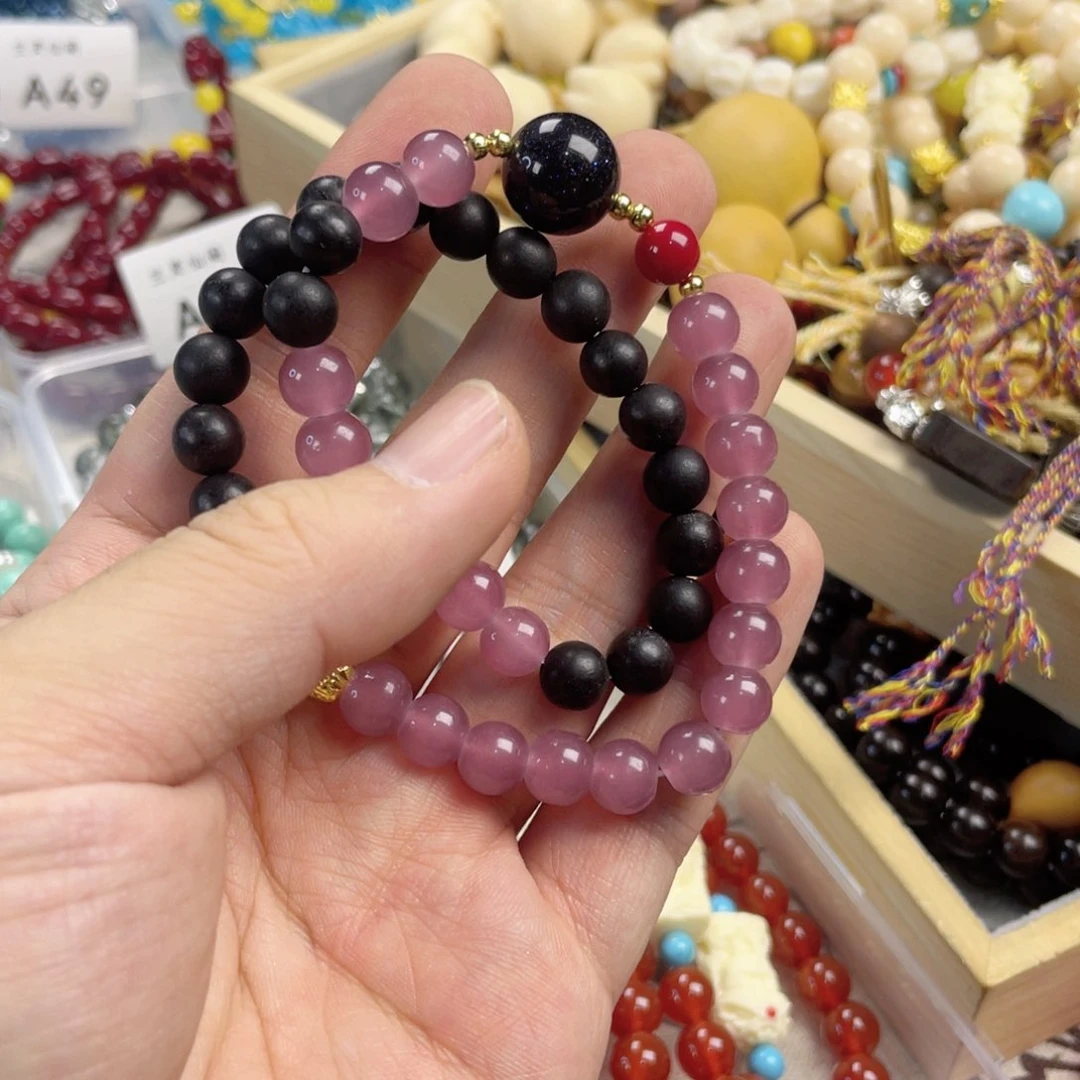 檀香紫檀（小叶紫檀）手串银S925镀金镶嵌