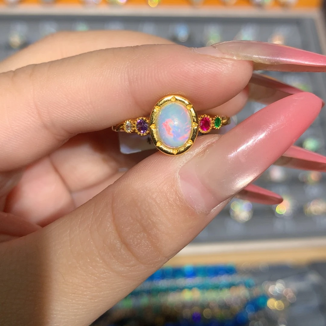 银S925镶嵌欧泊欧泊福利戒指l