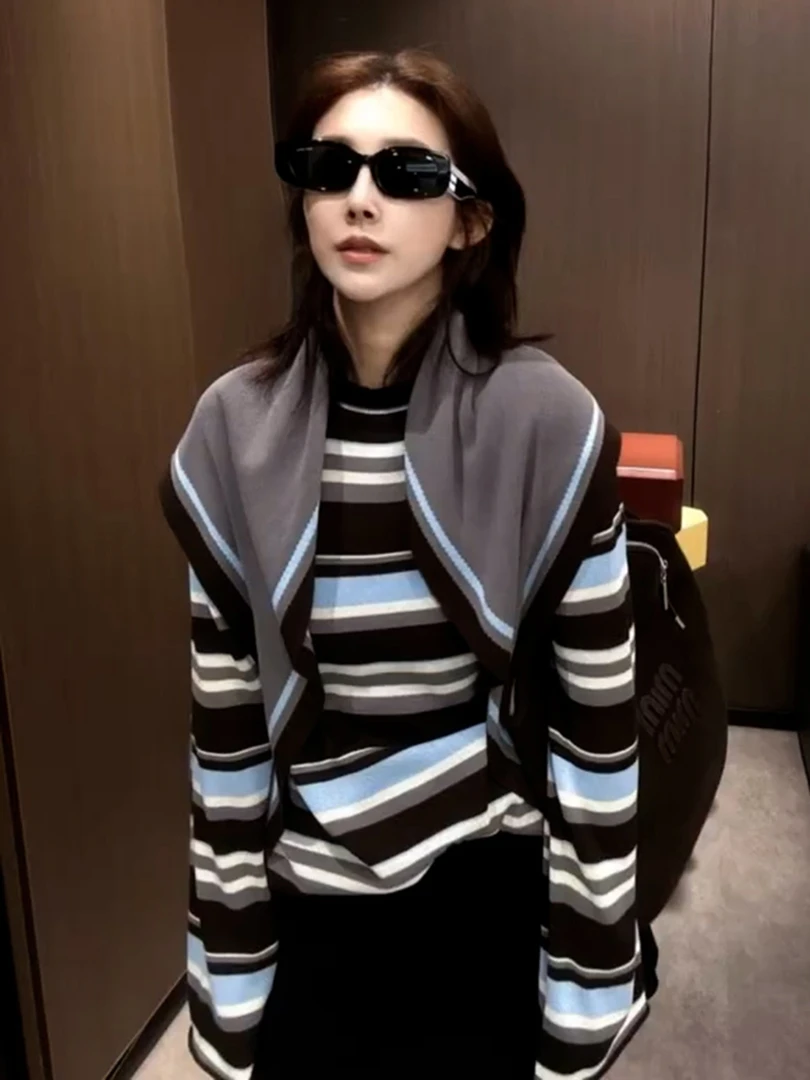 条纹针织长袖T恤女2025新款高级感轻奢洋气减龄上衣H9-22