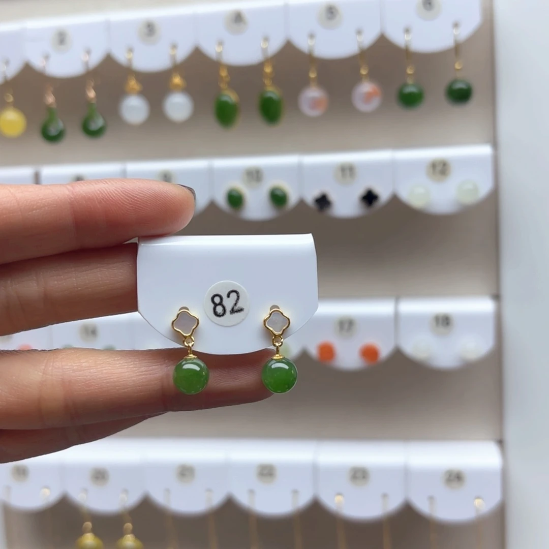 和田玉耳饰银S925镶嵌2