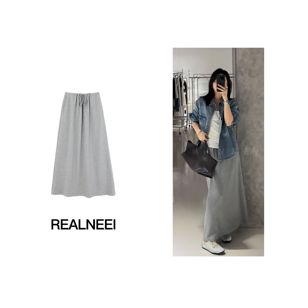 简约素色丨25年早秋新品极简棉感垂感A字显瘦休闲半身裙23451