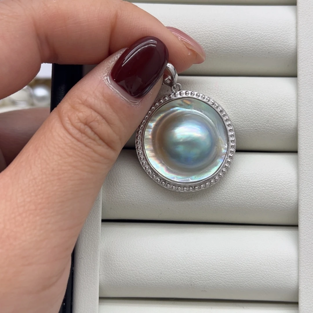 拼合珍珠（马贝珠）银S925镶嵌吊坠(不含链)