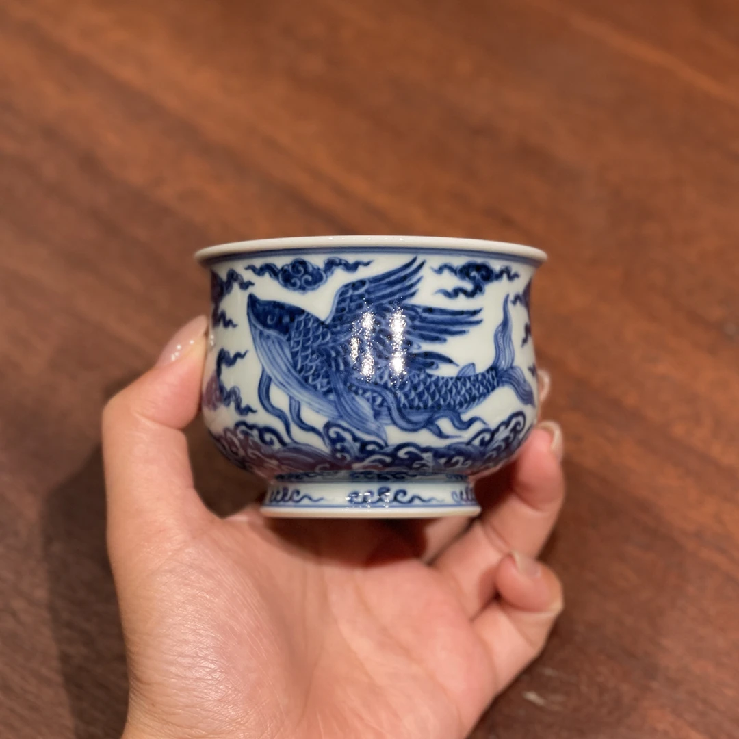 宣之堂 | 青花海水鲲鹏纹炉式杯 满容180喝茶130ml