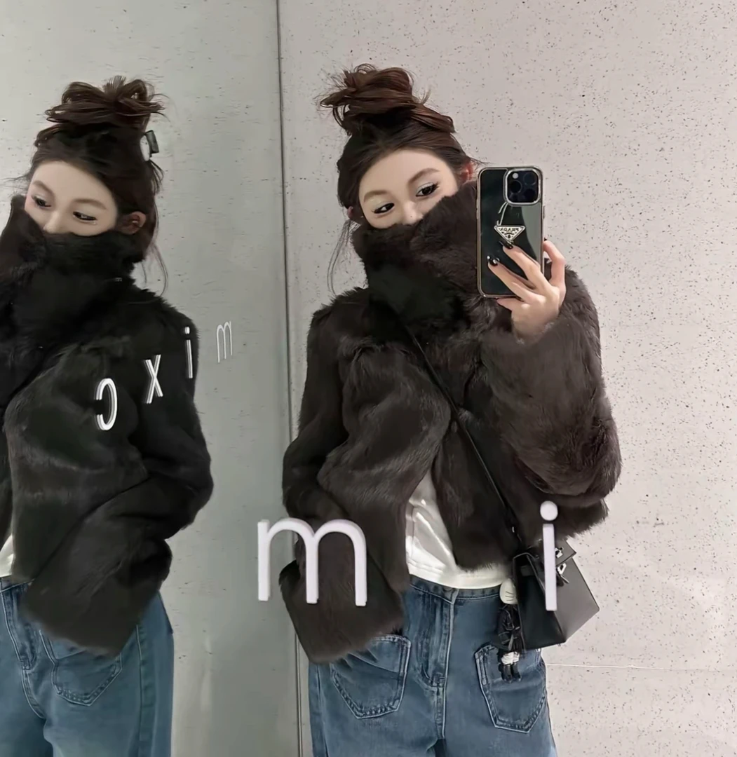 "千金兔"奢贵分区定染兔毛中古真皮皮毛一体皮草外套