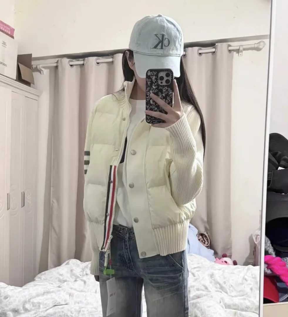 韩系小个子短款棉服针织拼接设计感小众外套女冬季