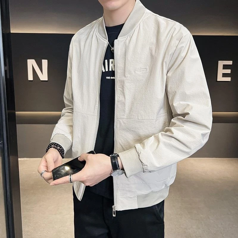025新款棒球领外套男士春秋季韩版修身休闲 夹克纯色薄款透气上衣