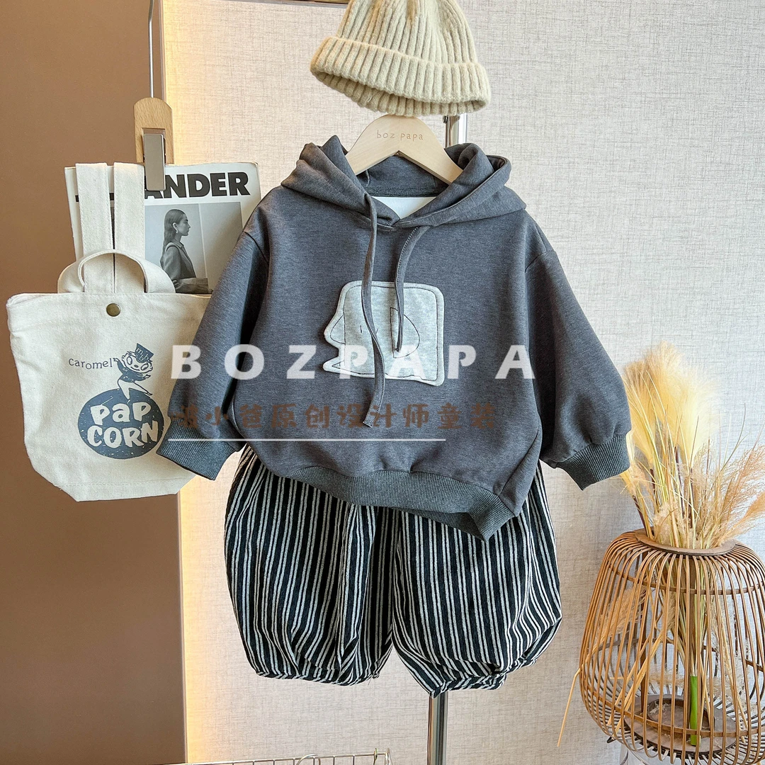 现货啵小爸【沉于夜幕】2025秋季男童韩系连帽设计卫衣两件套