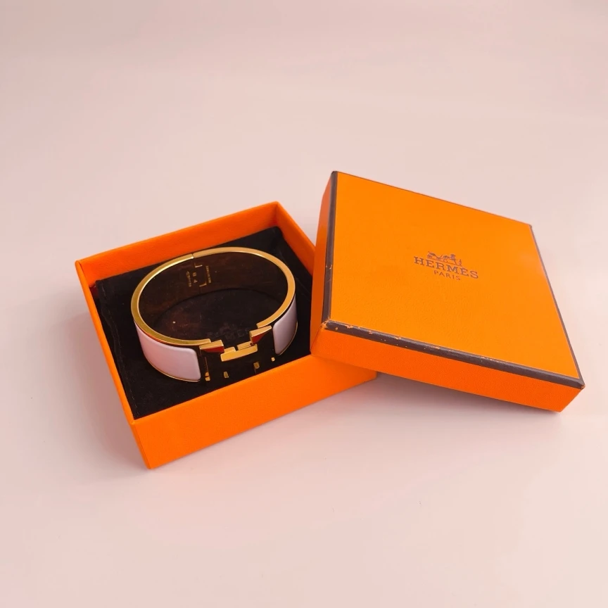 95新 Hermes/爱马仕 Clic H 白色手镯/腕围16cm/8839