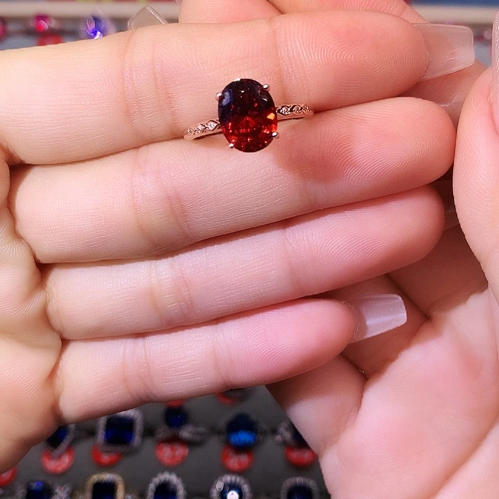 石榴石戒指银S925镶嵌