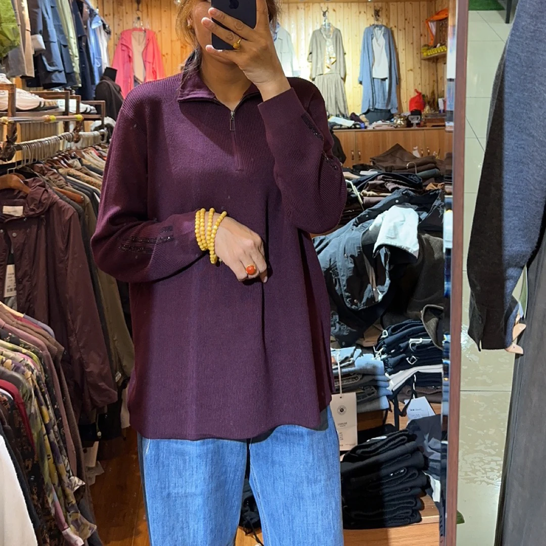 秋季半拉链拉针织休闲毛衣2951