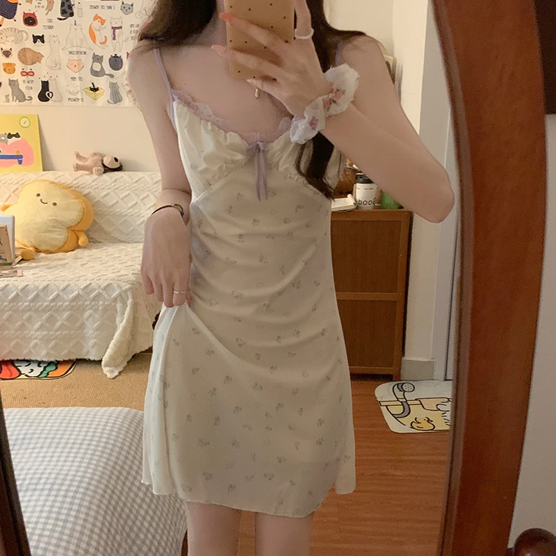 吊带睡裙女士款夏季莫代尔小清新性感法式带胸垫俏皮少女风家居服