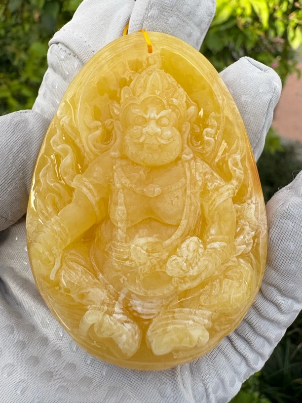 假一赔十，天然琥珀蜜蜡，蜜蜡雕刻件，蜜蜡黄财神 编号330