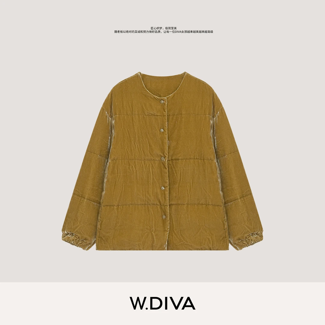 W.Diva【丝绒序曲】柔光真丝乔绒90白鹅绒短款圆领羽绒服54C022568